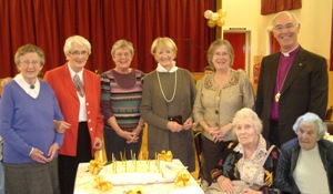Archbishop Alan Harper and Mrs Helen Harper with some of the founding members of the St John’s Malone Afternoon Forum: Ina Warnock, Elsie Pugh, Ishbel Taylor, Margaret Wills, Jean Cochrane and Mary Hanna. Picture: Arthur Macartney.